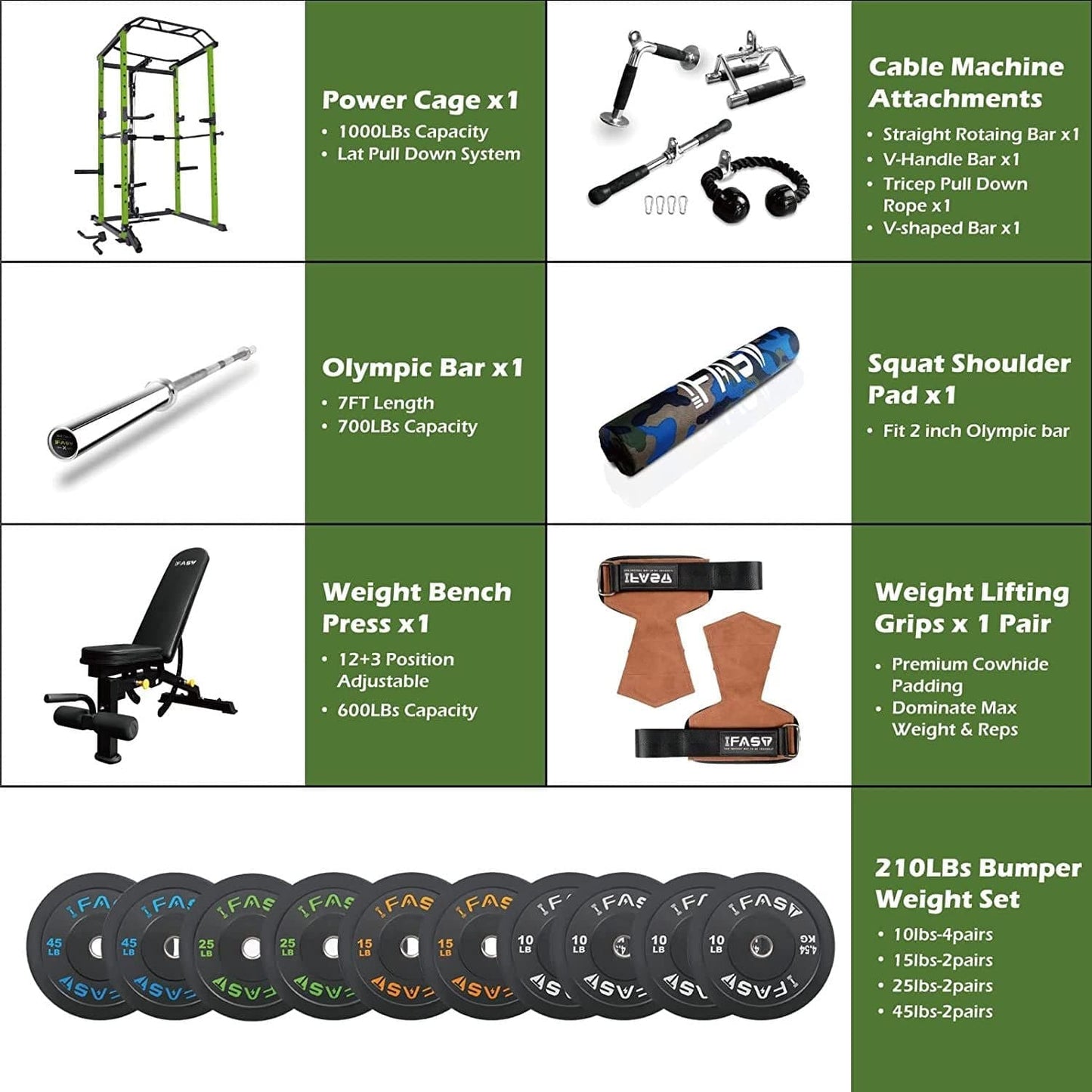210lb Green Home Gym Set Multi - functional Power Cage, Home Adjustable Pullup power Rack 1000Lbs Capacity Comprehensive Fitness Barbell Rack - Grit Grind Strength