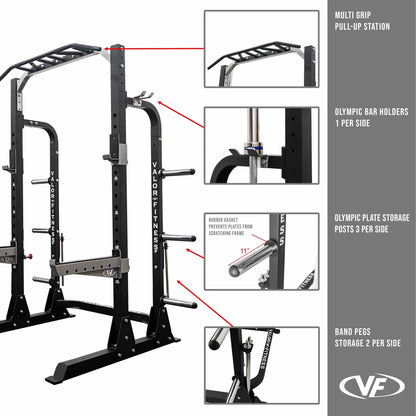 3x3 Half Rack w/ Multi Grip Pullup Bar and Plate Storage - Grit Grind Strength