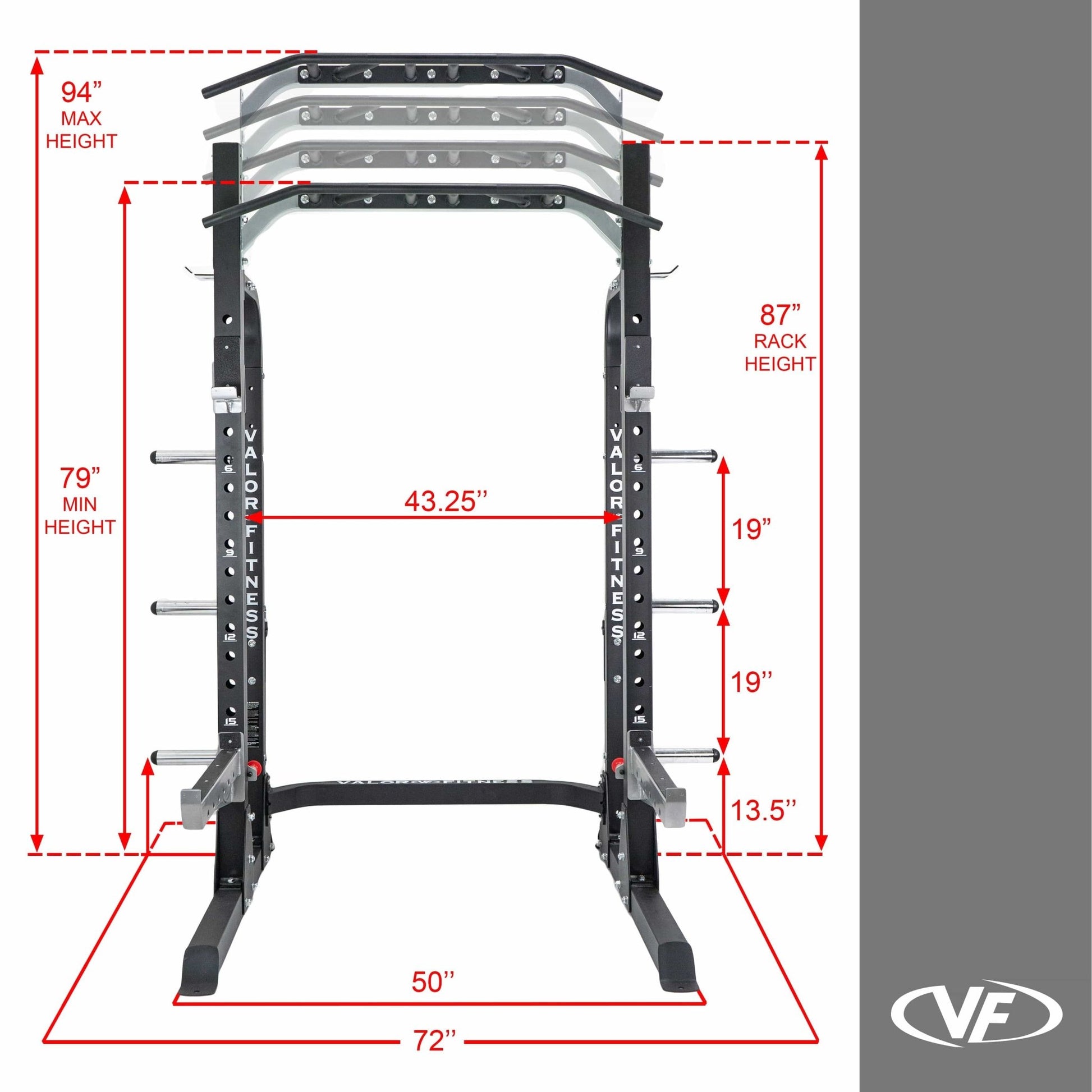 3x3 Half Rack w/ Multi Grip Pullup Bar and Plate Storage - Grit Grind Strength