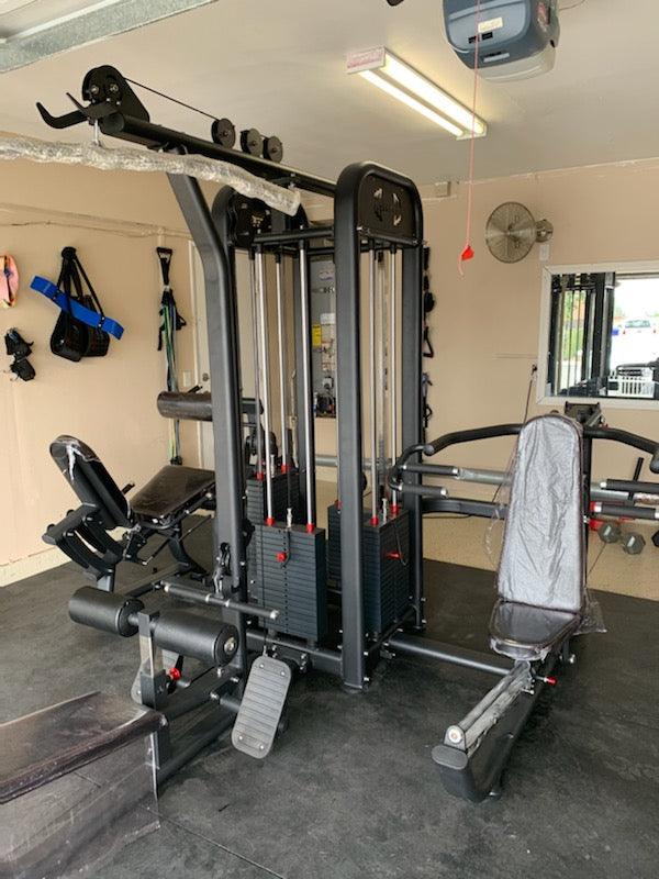 4 Stack Megatron Compact Multi - Gym - Muscle D Fitness - Space Saving - Leg Extension & Curl, Lat Pull, Low Row, Multi - Press - Grit Grind Strength