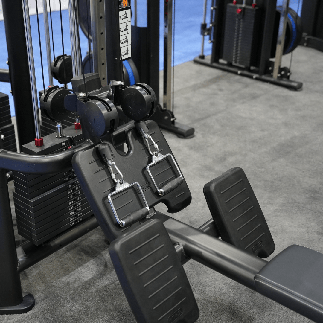 4 Stack Megatron Deluxe Jungle Gym - Muscle D Fitness - Commercial Lat Pull, Low Row, Adj. Hi/Low Pulleys - Grit Grind Strength