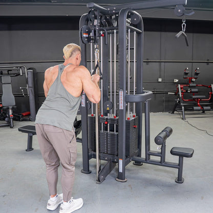 4 Stack Megatron Standard Jungle Gym - 2 Colors - Muscle D Fitness - Low Row, Lat Pulldown, Single Handle Hi/low Pulley, Double Hi/Low Pulley - Grit Grind Strength