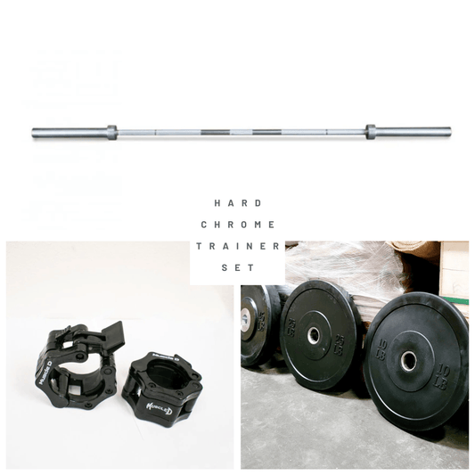 7' Hard Chrome Olympic Bar and Bumper Plate Set - Grit Grind Strength