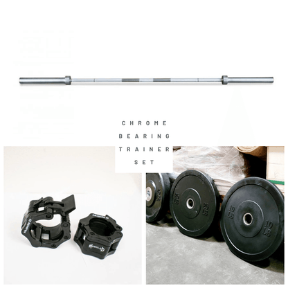 7' Hard Chrome Triple Bearing Olympic Bar and Bumper Plate Set - Grit Grind Strength