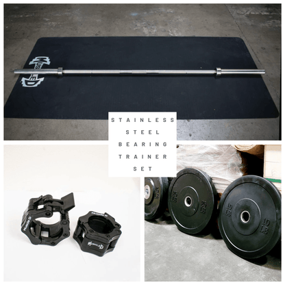 7' Stainless Steel Bearing Olympic Bar and Bumper Plate Set - Grit Grind Strength
