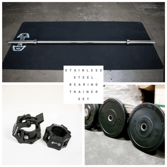 7' Stainless Steel Bearing Olympic Bar and Bumper Plate Set - Grit Grind Strength