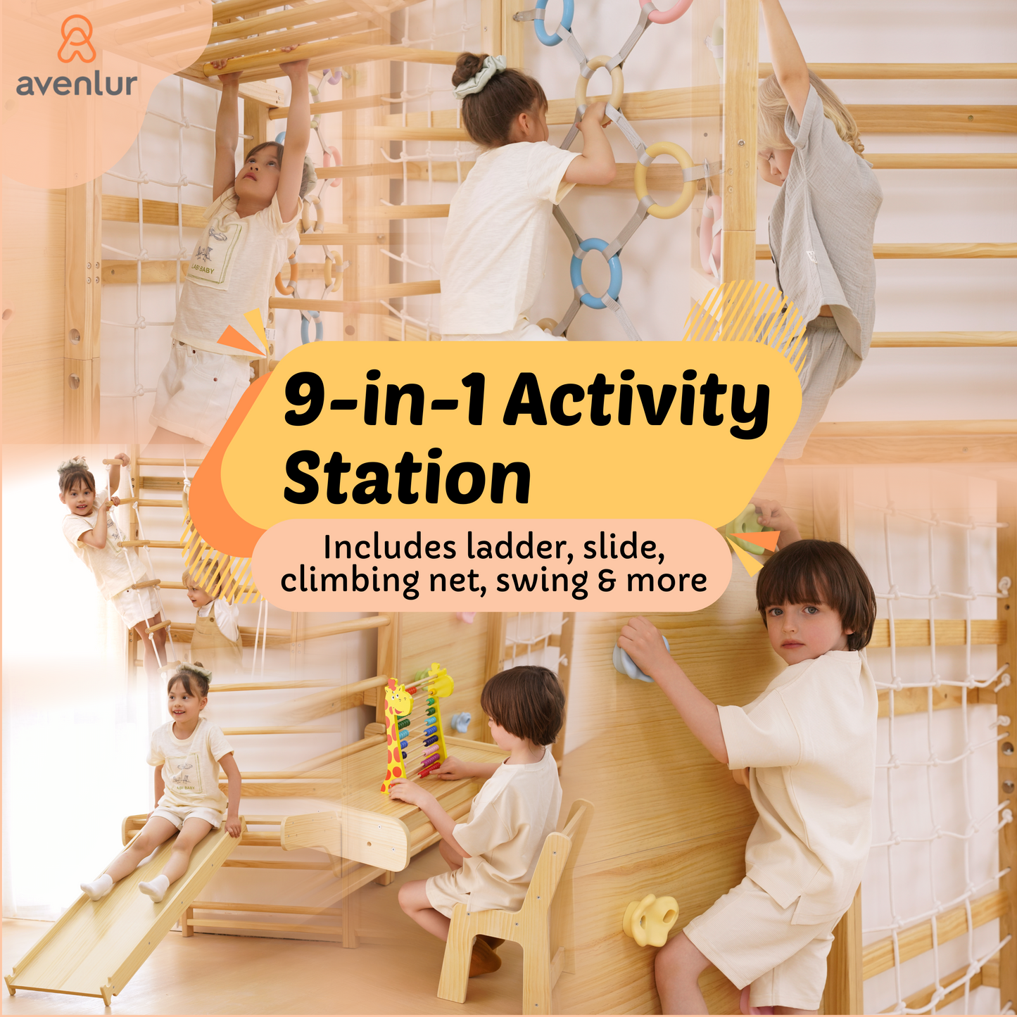 Walnut Modular 9-in-1 Swedish Ladder Wall Gym – Indoor Climber for Kids & Toddlers