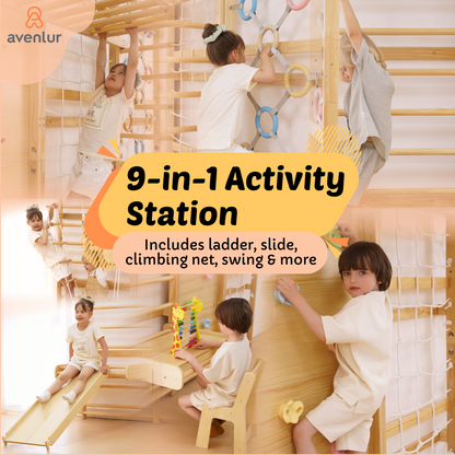 Walnut Modular 9-in-1 Swedish Ladder Wall Gym – Indoor Climber for Kids & Toddlers