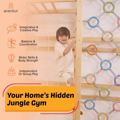 Walnut Modular 9-in-1 Swedish Ladder Wall Gym – Indoor Climber for Kids & Toddlers