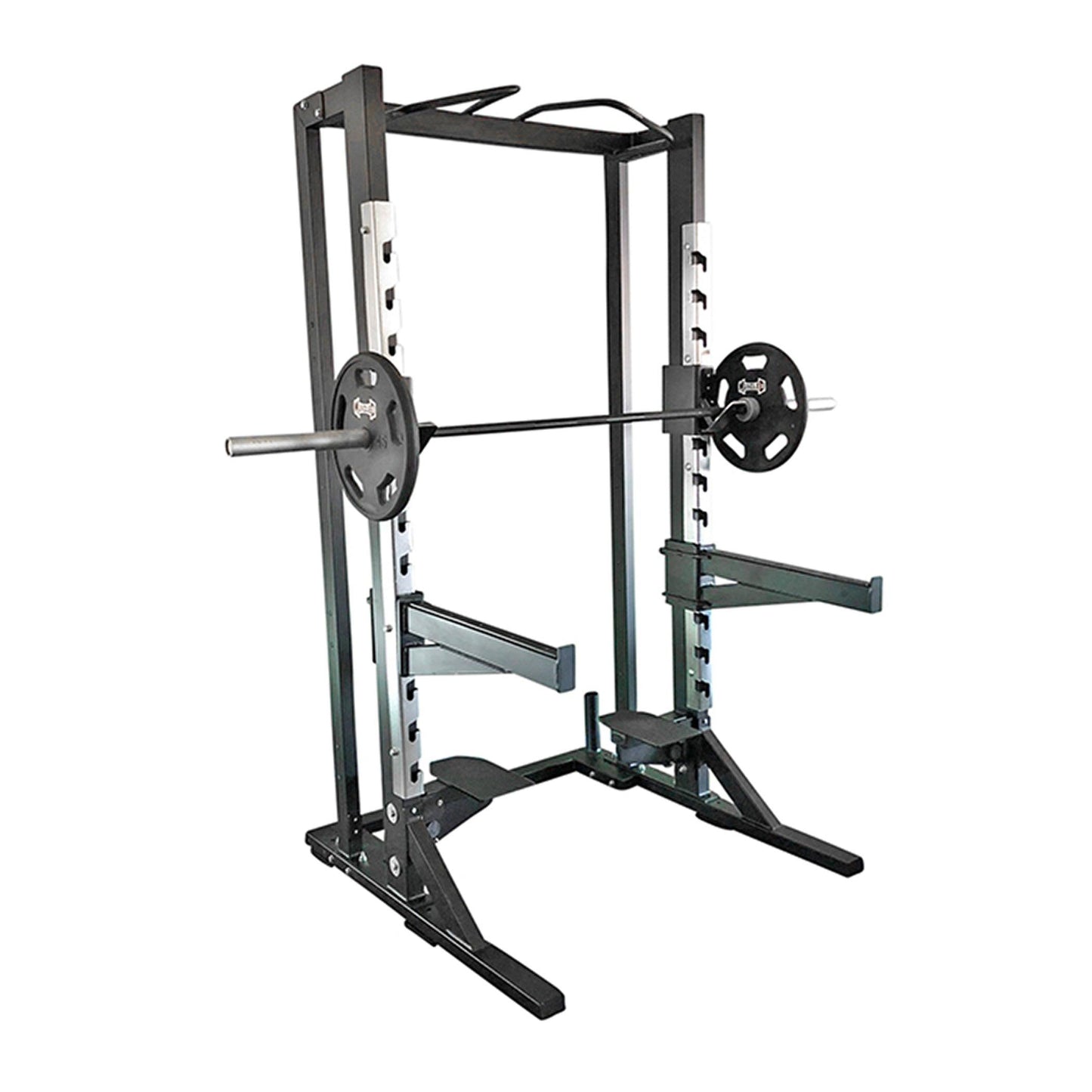 Deluxe Half Rack - Muscle D Fitness - Heavy Duty - Adjustable Safety Bars - Pull Up - Vertical Olympic Bar Storage - Grit Grind Strength