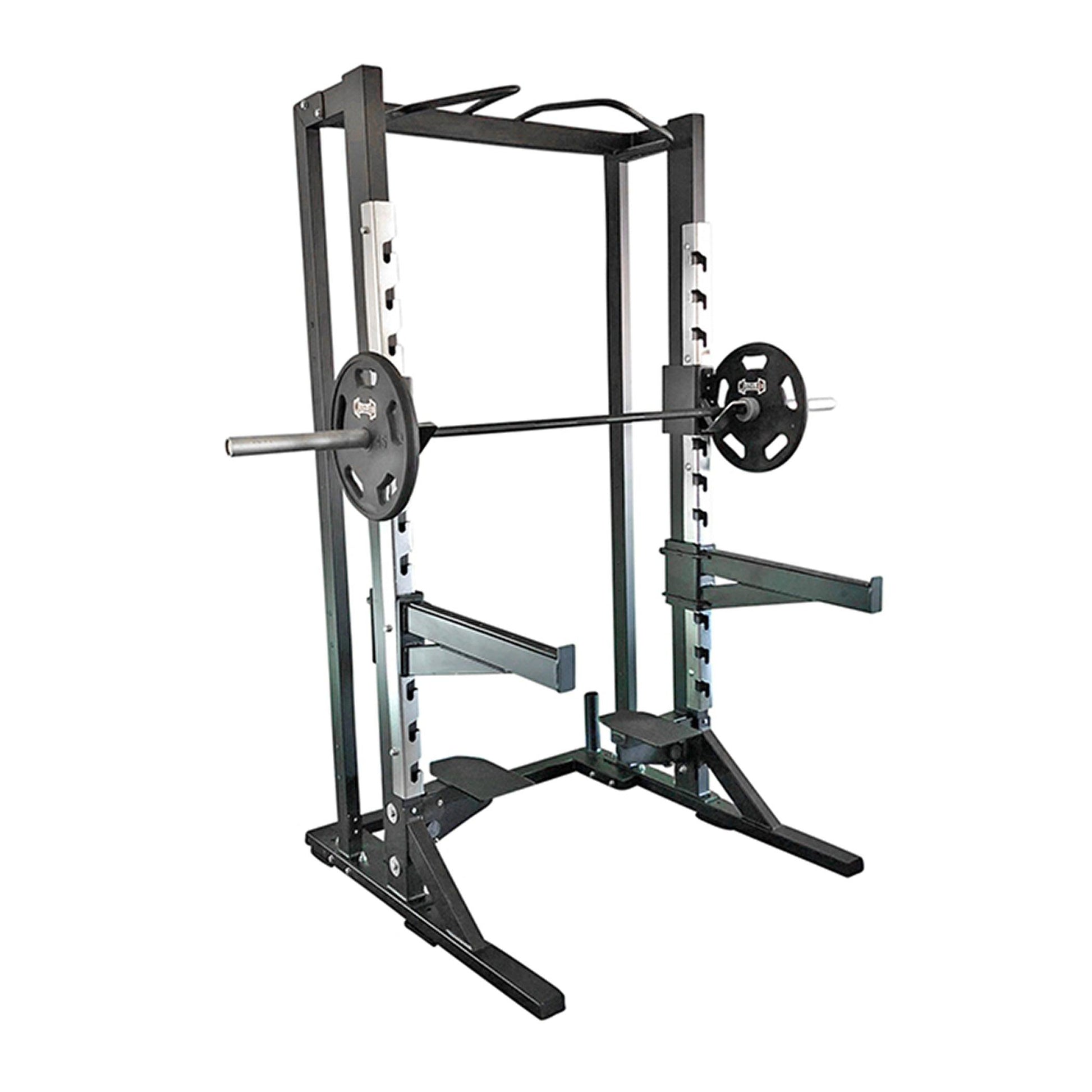 Deluxe Half Rack - Muscle D Fitness - Heavy Duty - Adjustable Safety Bars - Pull Up - Vertical Olympic Bar Storage - Grit Grind Strength