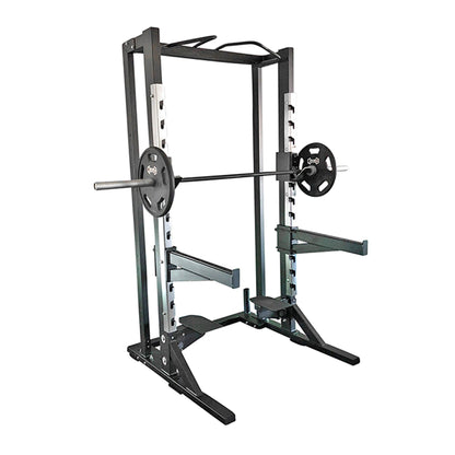Deluxe Half Rack - Muscle D Fitness - Heavy Duty - Adjustable Safety Bars - Pull Up - Vertical Olympic Bar Storage - Grit Grind Strength