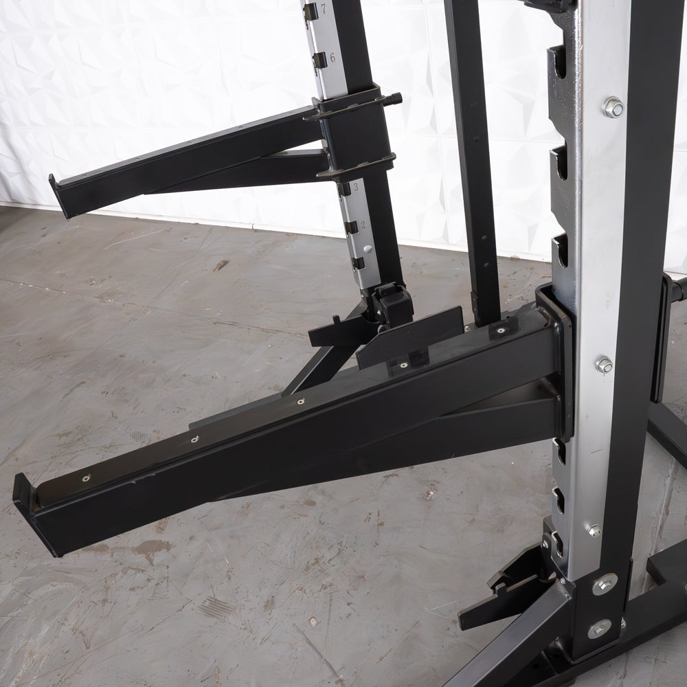 Deluxe Half Rack - Muscle D Fitness - Heavy Duty - Adjustable Safety Bars - Pull Up - Vertical Olympic Bar Storage - Grit Grind Strength