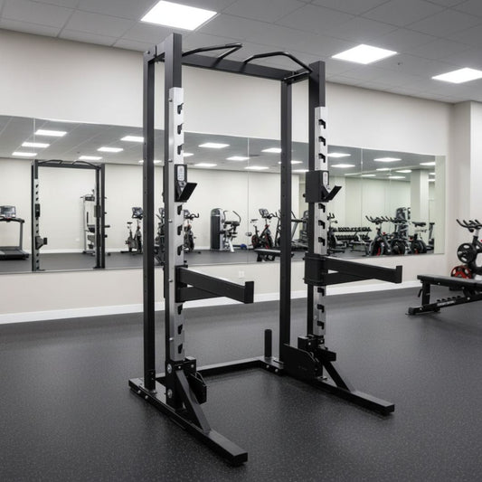 Deluxe Half Rack - Muscle D Fitness - Heavy Duty - Adjustable Safety Bars - Pull Up - Vertical Olympic Bar Storage - Grit Grind Strength