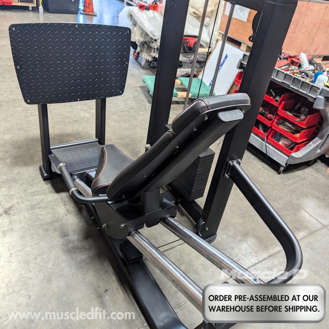 Muscle D Fitness Seated Leg Press - Commercial Grade Adjustable Seat - Quads Glutes Workout - Grit Grind Strength