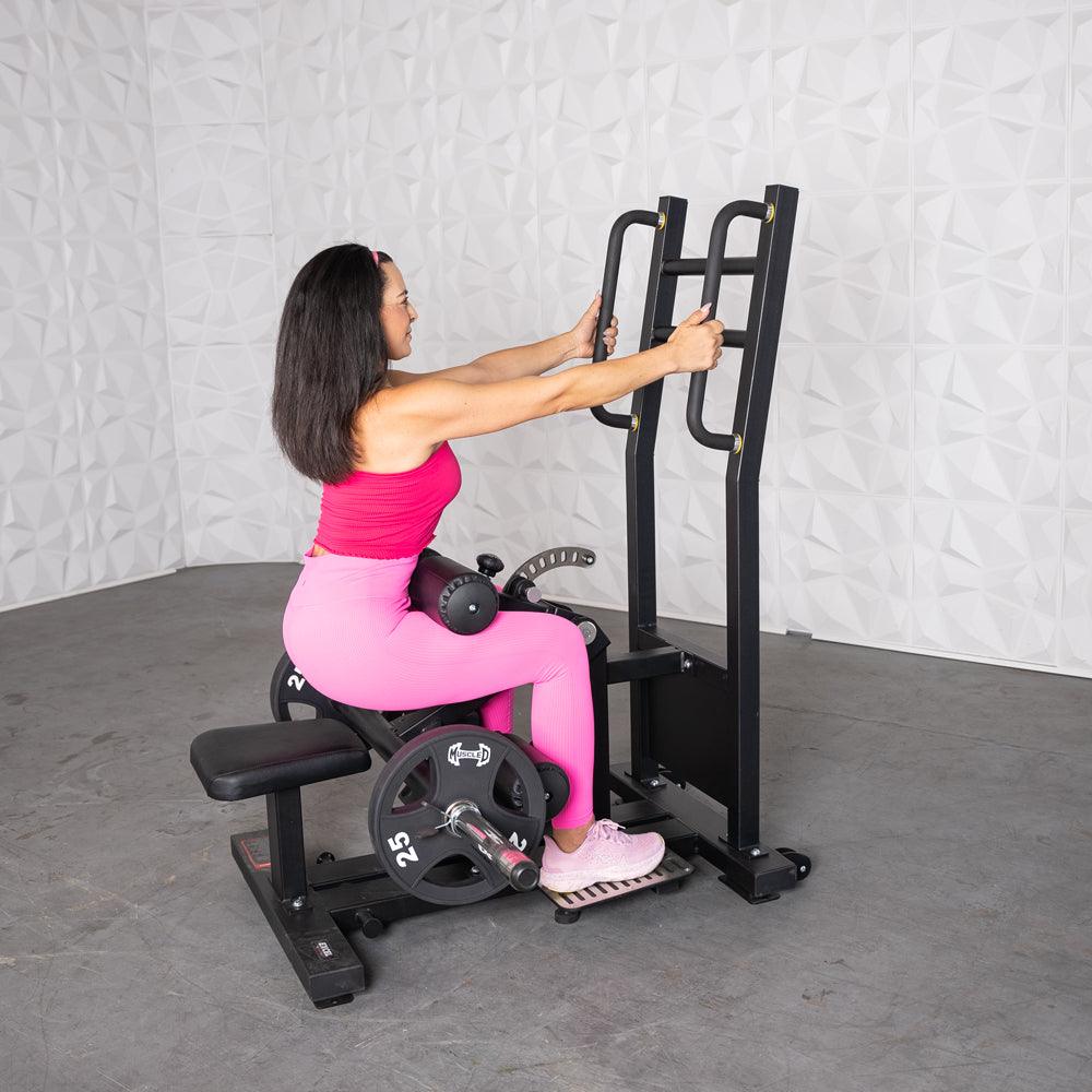 Excel Standing Hip Thrust - Muscle D Fitness - Plate Load Extension - Band Compatible - Adjustable Pads - Grit Grind Strength