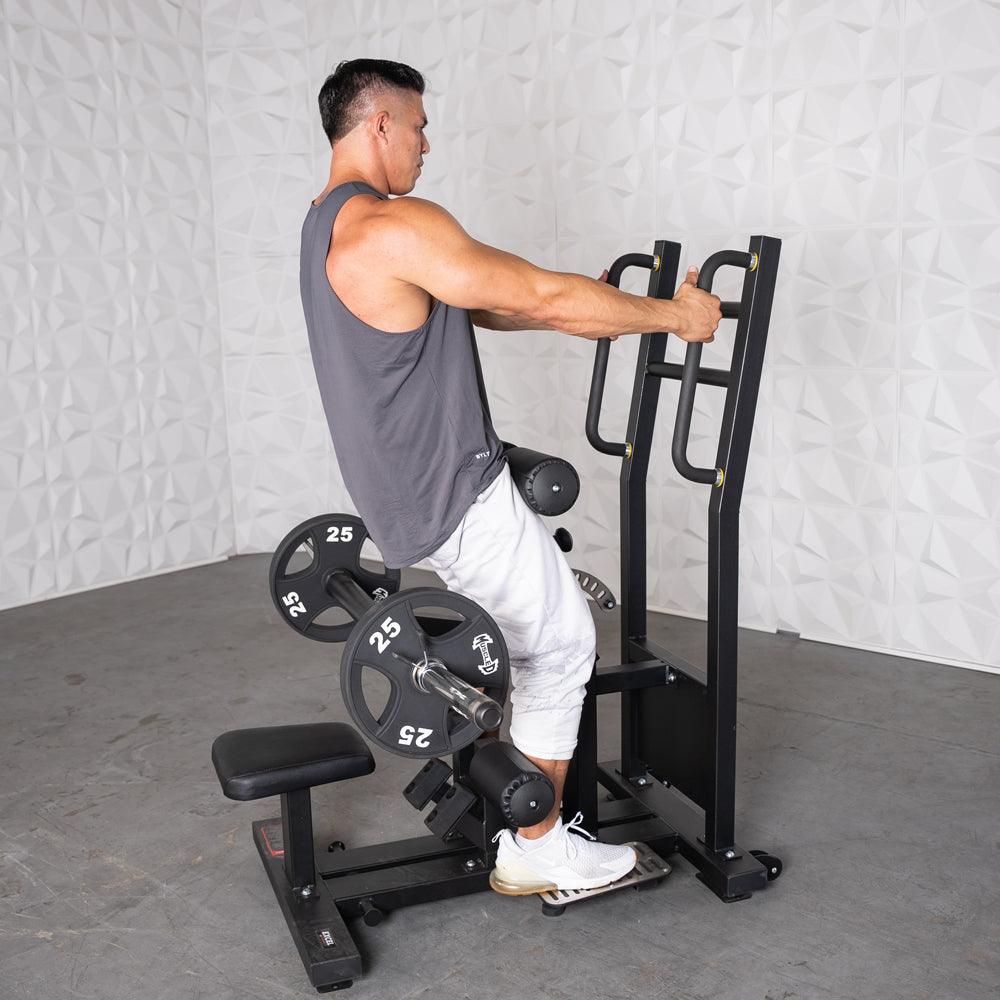 Excel Standing Hip Thrust - Muscle D Fitness - Plate Load Extension - Band Compatible - Adjustable Pads - Grit Grind Strength