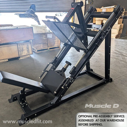 Excel Open Linear Bearing Leg Press - Muscle D Fitness - Plate Load Leg Machine - Weight Storage Pegs - Adjustable Seat - Grit Grind Strength