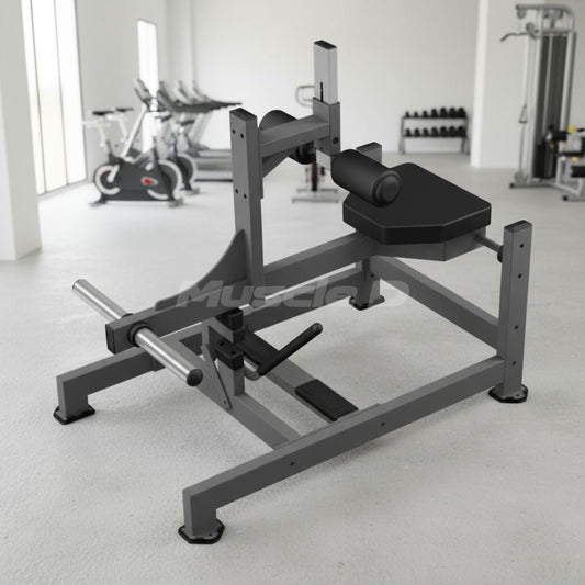 Excel Seated Calf Raise - Muscle D Fitness - Plate Load Foot Extension - Adjustable Roller Pads - Grit Grind Strength