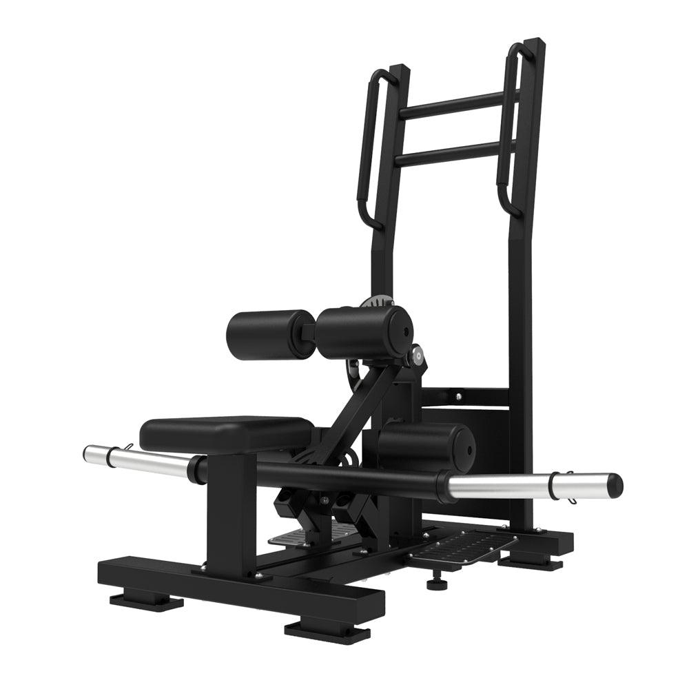 Excel Standing Hip Thrust - Muscle D Fitness - Plate Load Extension - Band Compatible - Adjustable Pads - Grit Grind Strength