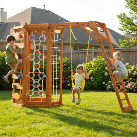 Hawthorn Outdoor Climber Playset | Monkey Bars, Swing & Octagon Climber for Kids - Grit Grind Strength