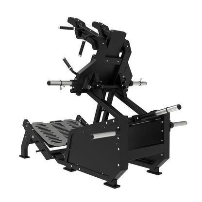 Excel Glute Line Hack Squat / Front Squat - Muscle D Fitness - Plate Load Squat Machine - Counter Balanced - Plate Storage Pegs - Grit Grind Strength