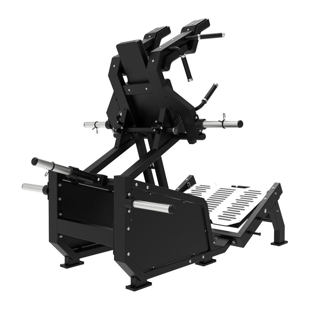 Excel Glute Line Hack Squat / Front Squat - Muscle D Fitness - Plate Load Squat Machine - Counter Balanced - Plate Storage Pegs - Grit Grind Strength