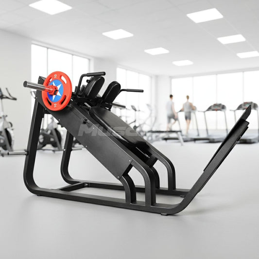 Excel Linear Hack Slide - Muscle D Fitness - Plate Load Hack Squat - Weight Storage Pegs - Safety Catch - Grit Grind Strength