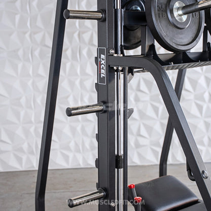 Excel Vertical Leg Press - Muscle D Fitness - Plate Load Leg Press - Adjustabe Back Pad - Weight Storage Pegs - Safety stops
