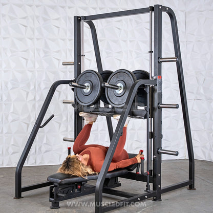 Excel Vertical Leg Press - Muscle D Fitness - Plate Load Leg Press - Adjustabe Back Pad - Weight Storage Pegs - Safety stops
