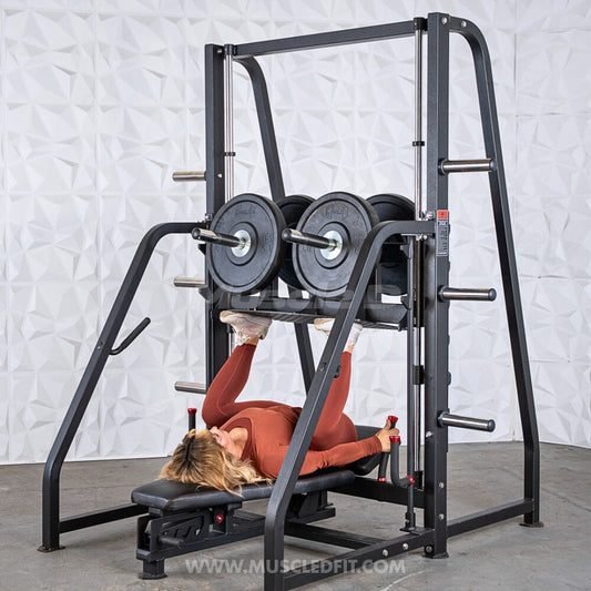 Excel Vertical Leg Press - Muscle D Fitness - Plate Load Leg Press - Adjustabe Back Pad - Weight Storage Pegs - Safety stops