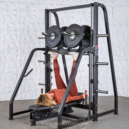 Excel Vertical Leg Press - Muscle D Fitness - Plate Load Leg Press - Adjustabe Back Pad - Weight Storage Pegs - Safety stops