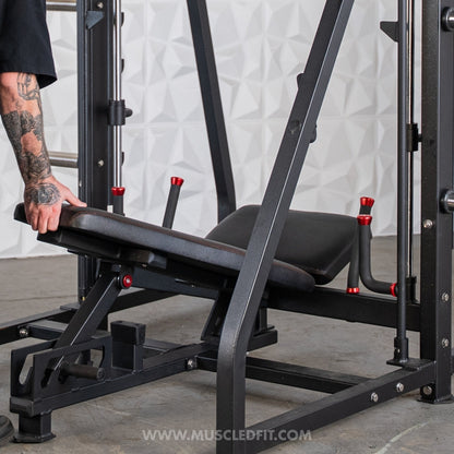 Excel Vertical Leg Press - Muscle D Fitness - Plate Load Leg Press - Adjustabe Back Pad - Weight Storage Pegs - Safety stops