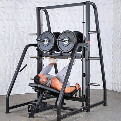 Excel Vertical Leg Press - Muscle D Fitness - Plate Load Leg Press - Adjustabe Back Pad - Weight Storage Pegs - Safety stops