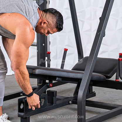 Excel Vertical Leg Press - Muscle D Fitness - Plate Load Leg Press - Adjustabe Back Pad - Weight Storage Pegs - Safety stops