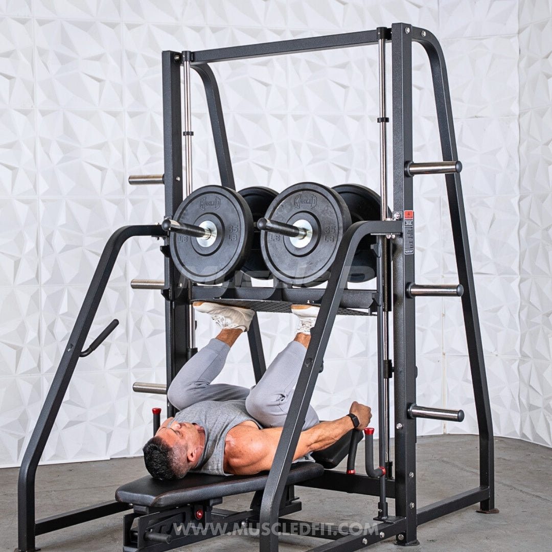 Excel Vertical Leg Press - Muscle D Fitness - Plate Load Leg Press - Adjustabe Back Pad - Weight Storage Pegs - Safety stops
