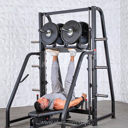 Excel Vertical Leg Press - Muscle D Fitness - Plate Load Leg Press - Adjustabe Back Pad - Weight Storage Pegs - Safety stops
