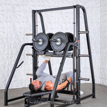 Excel Vertical Leg Press - Muscle D Fitness - Plate Load Leg Press - Adjustabe Back Pad - Weight Storage Pegs - Safety stops