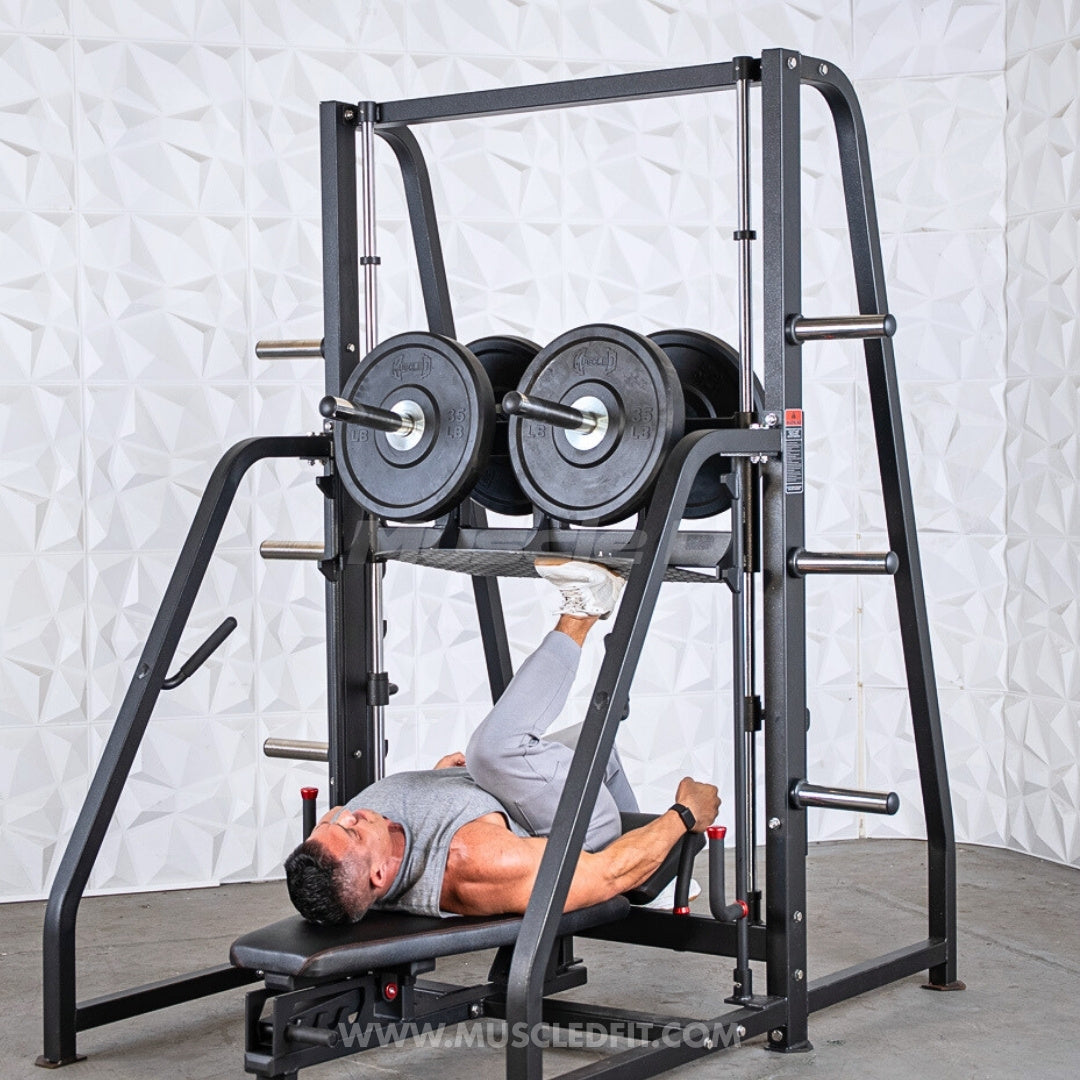 Excel Vertical Leg Press - Muscle D Fitness - Plate Load Leg Press - Adjustabe Back Pad - Weight Storage Pegs - Safety stops