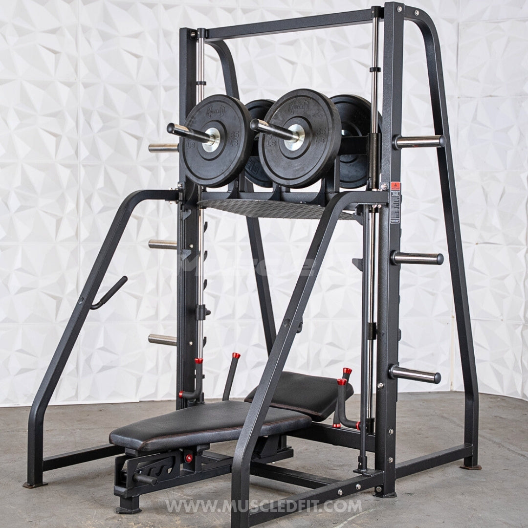 Excel Vertical Leg Press - Muscle D Fitness - Plate Load Leg Press - Adjustabe Back Pad - Weight Storage Pegs - Safety stops