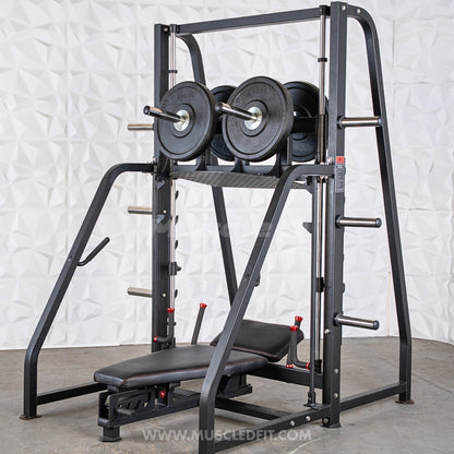 Excel Vertical Leg Press - Muscle D Fitness - Plate Load Leg Press - Adjustabe Back Pad - Weight Storage Pegs - Safety stops