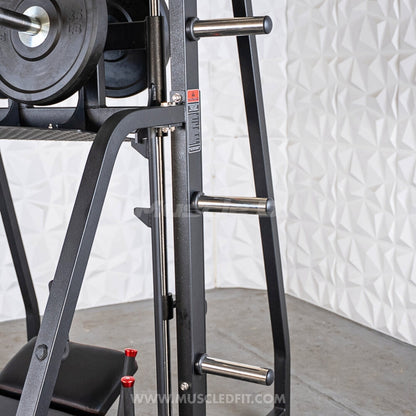Excel Vertical Leg Press - Muscle D Fitness - Plate Load Leg Press - Adjustabe Back Pad - Weight Storage Pegs - Safety stops