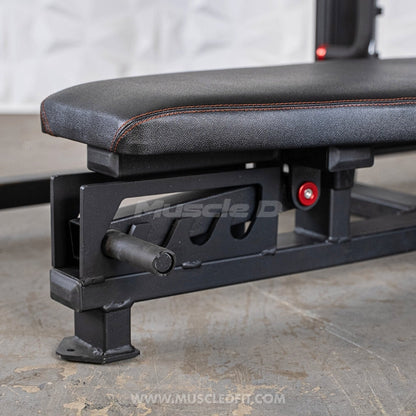 Excel Vertical Leg Press - Muscle D Fitness - Plate Load Leg Press - Adjustabe Back Pad - Weight Storage Pegs - Safety stops