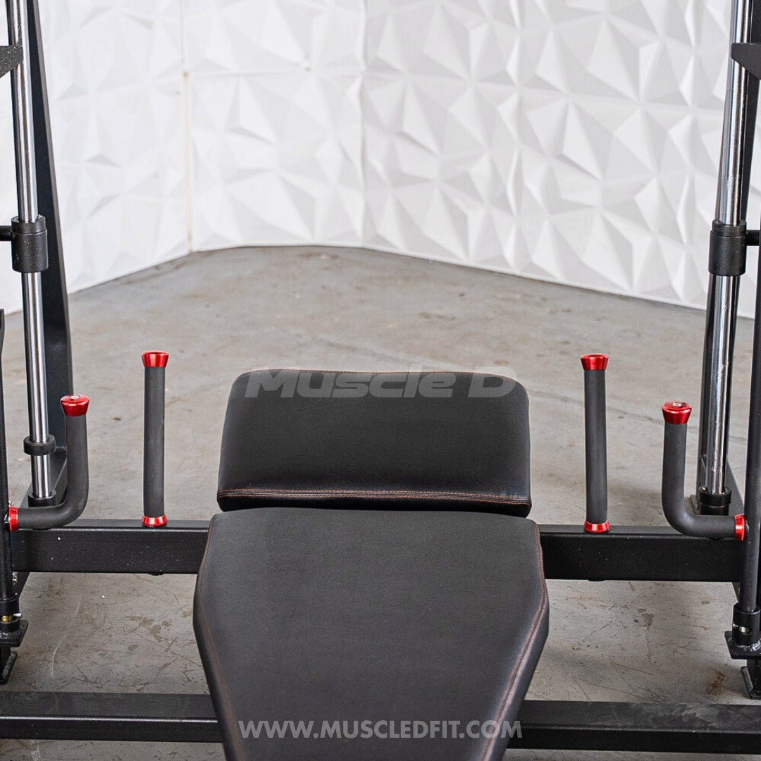 Excel Vertical Leg Press - Muscle D Fitness - Plate Load Leg Press - Adjustabe Back Pad - Weight Storage Pegs - Safety stops
