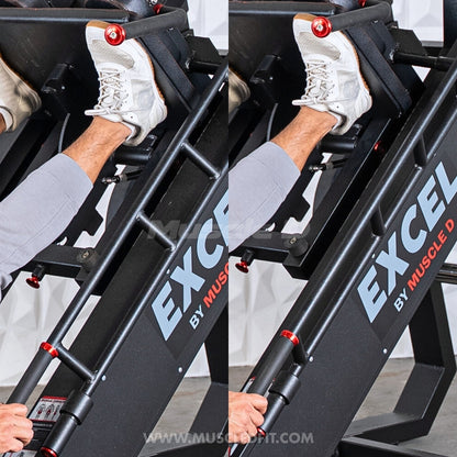Excel Linear Hack/Leg Press - Muscle D Fitness - Plate Load Hack Squat Combo - Weight Storage Pegs - Adjustable Foot Plate / Back Pad