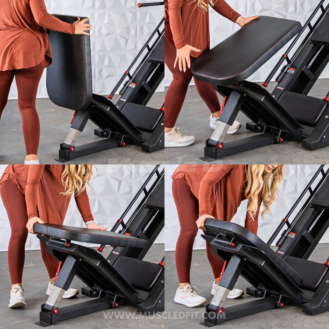 Excel Linear Hack/Leg Press - Muscle D Fitness - Plate Load Hack Squat Combo - Weight Storage Pegs - Adjustable Foot Plate / Back Pad