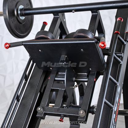 Excel Linear Hack/Leg Press - Muscle D Fitness - Plate Load Hack Squat Combo - Weight Storage Pegs - Adjustable Foot Plate / Back Pad