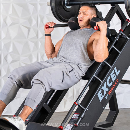 Excel Linear Hack/Leg Press - Muscle D Fitness - Plate Load Hack Squat Combo - Weight Storage Pegs - Adjustable Foot Plate / Back Pad