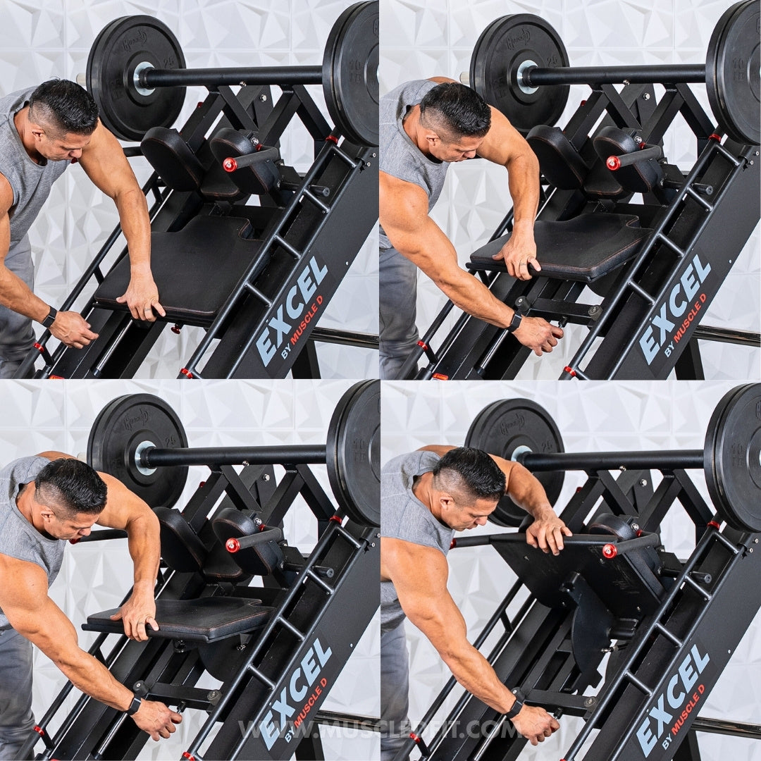 Excel Linear Hack/Leg Press - Muscle D Fitness - Plate Load Hack Squat Combo - Weight Storage Pegs - Adjustable Foot Plate / Back Pad