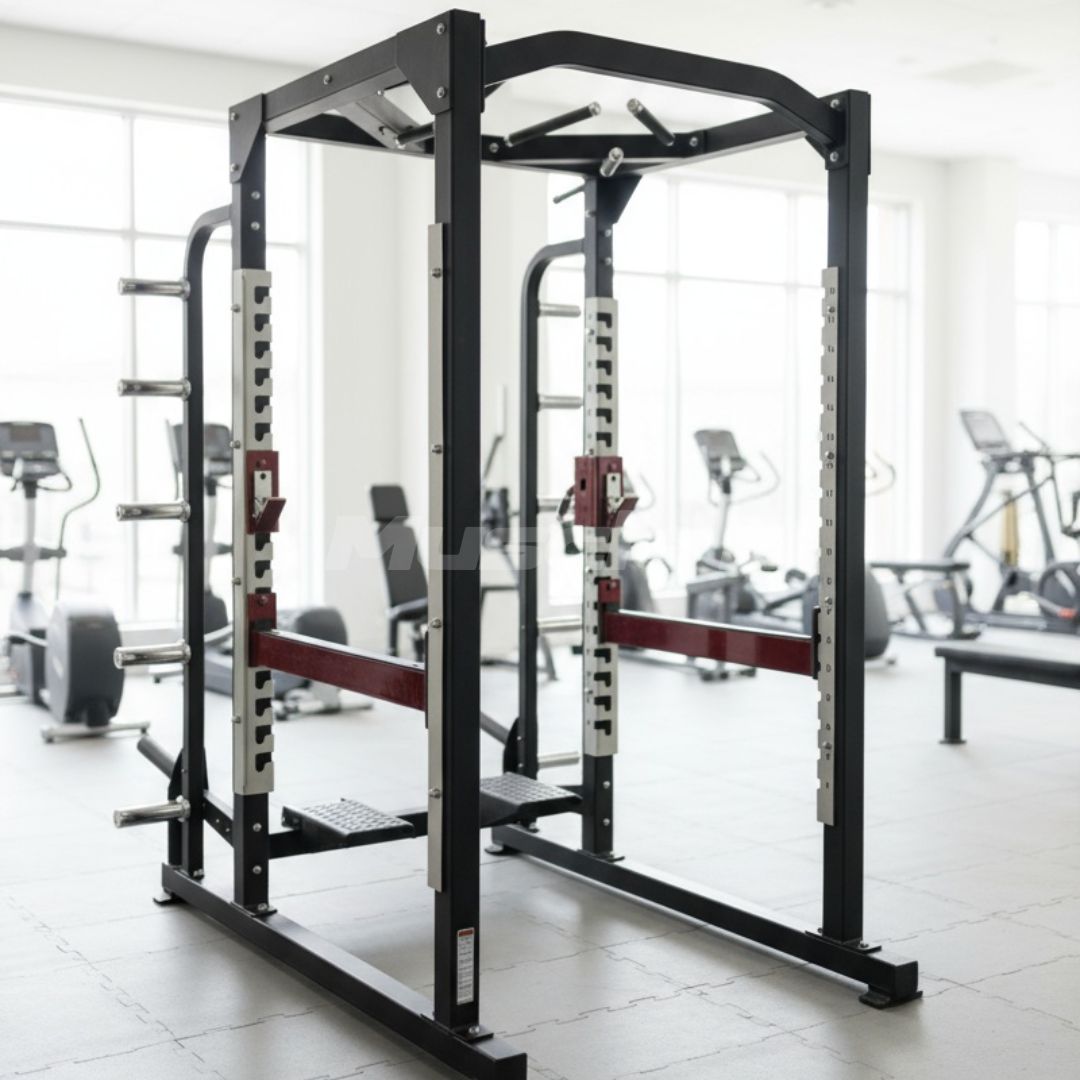 Power Cage - Muscle D Fitness - Commercial Squat Rack - Functional Pull-Up Bar - 10 Weight Storage Pegs - Power Rack - Grit Grind Strength
